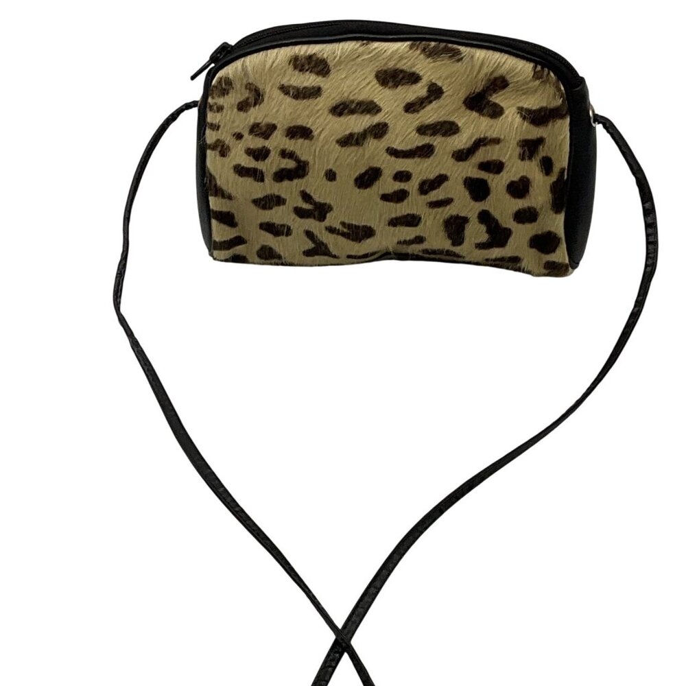 Made in Italy Leopard Print Leather Cowhide Small Crossbody Bag - Picture 3 of 14